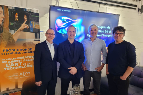 Mario Julien, Jaky Fortin, Marc Villeneuve et Georges Vézina présentent le nouveau programme Production 3D et synthèse d'images au Cégep de Jonquière.